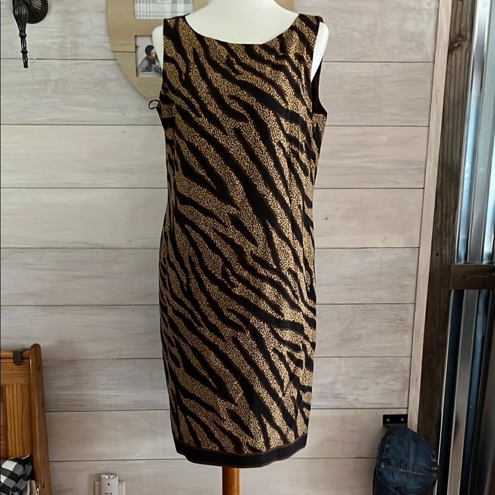 Cynthia Howie Sleeveless Animal Print Silk Dress 14